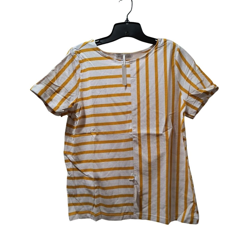 Loyal Hana Ginger Maternity Nursing Top Large White Yellow Stripes Cotton NWT